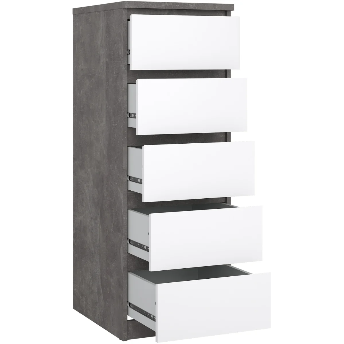 Naia Narrow Chest of 5 Drawers in White High Gloss - Grey and White High Gloss – image 19