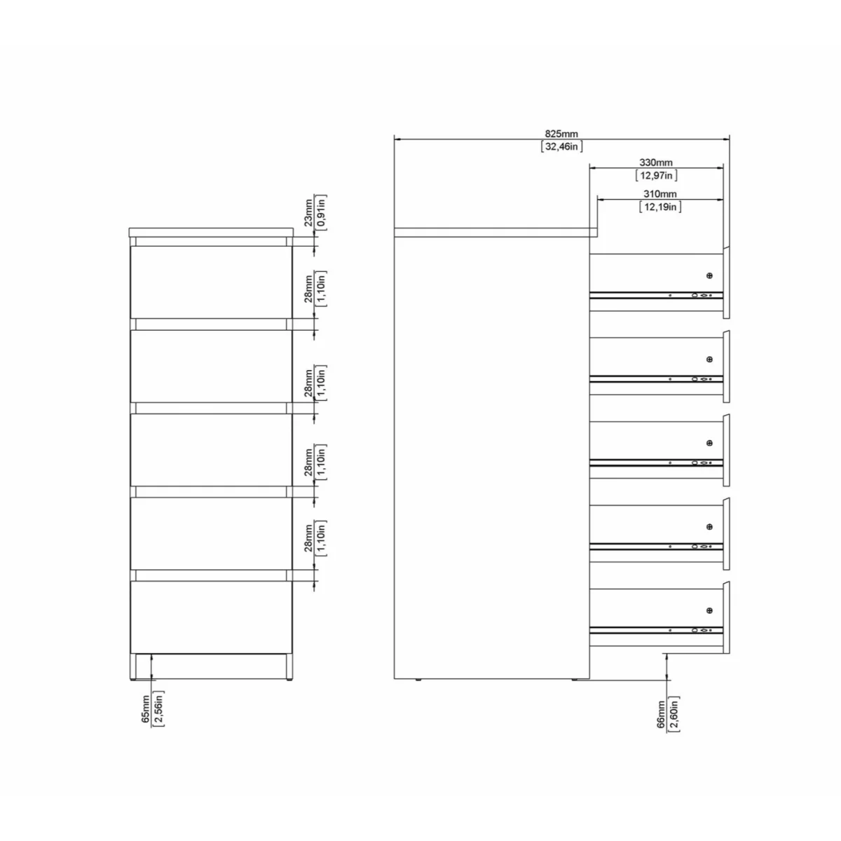 Naia Narrow Chest of 5 Drawers in White High Gloss - Grey and White High Gloss – image 23