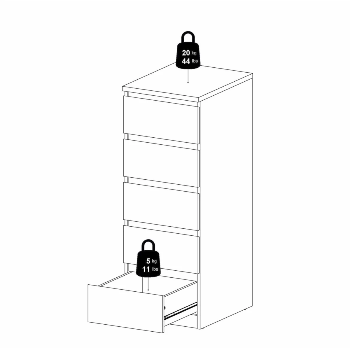 Naia Narrow Chest of 5 Drawers in White High Gloss - Grey and White High Gloss – image 24