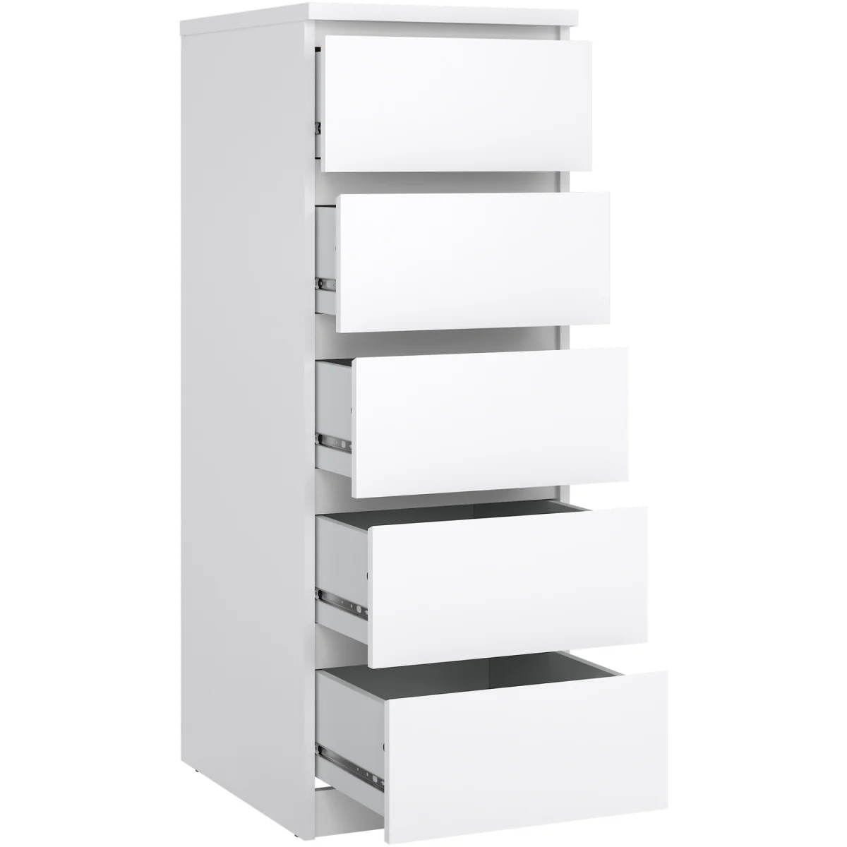 Naia Narrow Chest of 5 Drawers in White High Gloss - Grey and White High Gloss – image 5