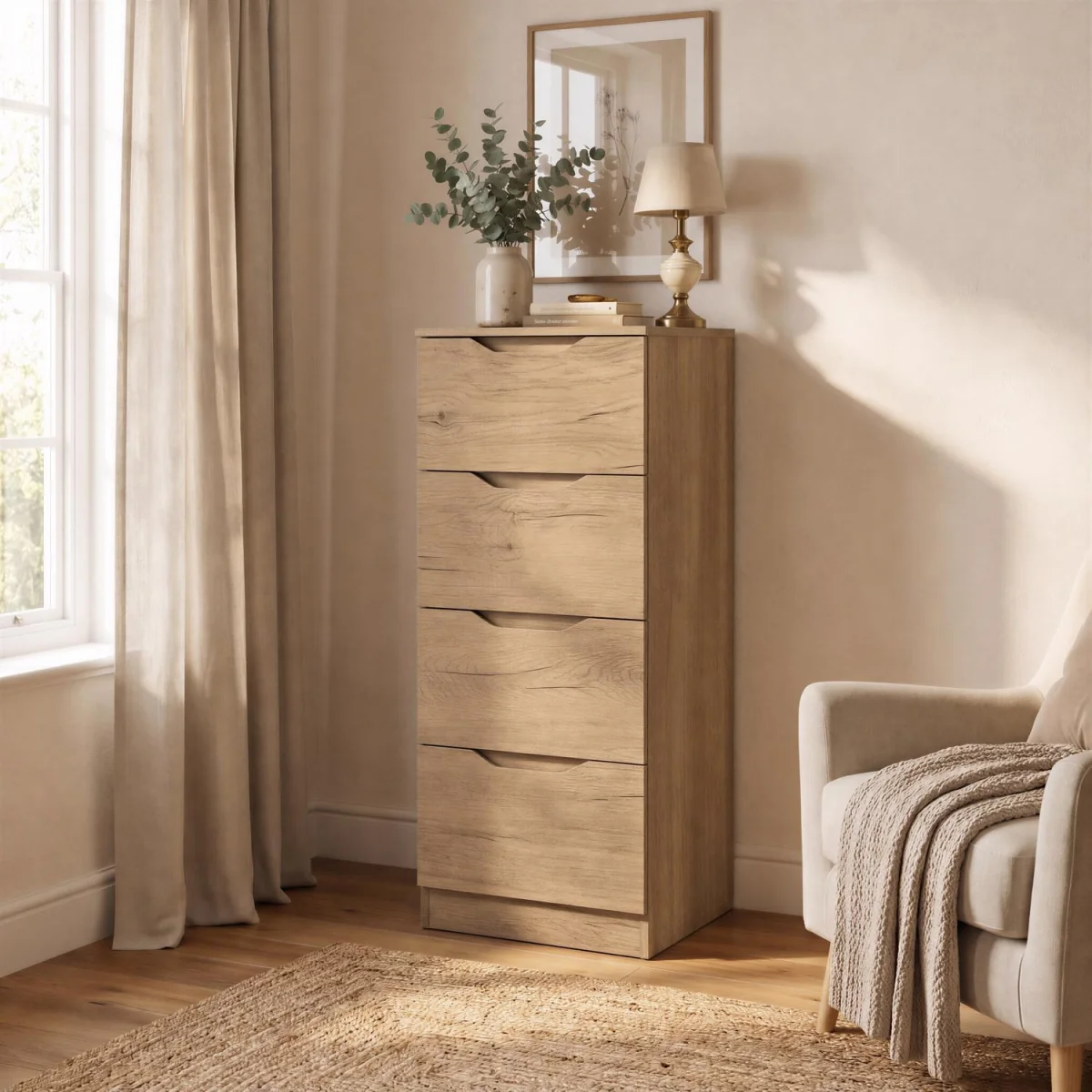 FWStyle Luno Oak 4 Drawer Chest of Drawers Modern Bedroom Storage - Oak – image 2