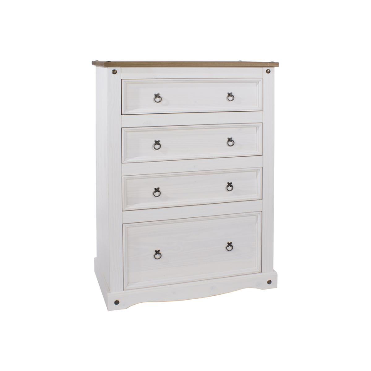 Corona White Chest with Four Drawers - White waxed