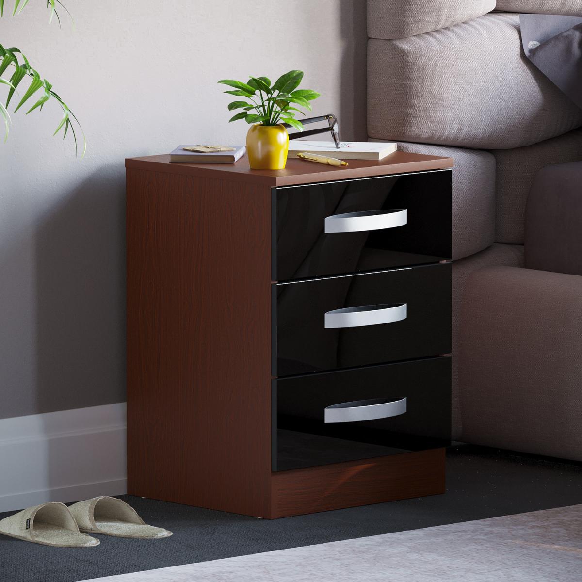 Hulio 3 Drawer Bedside Cabinet - Walnut and Black – image 2