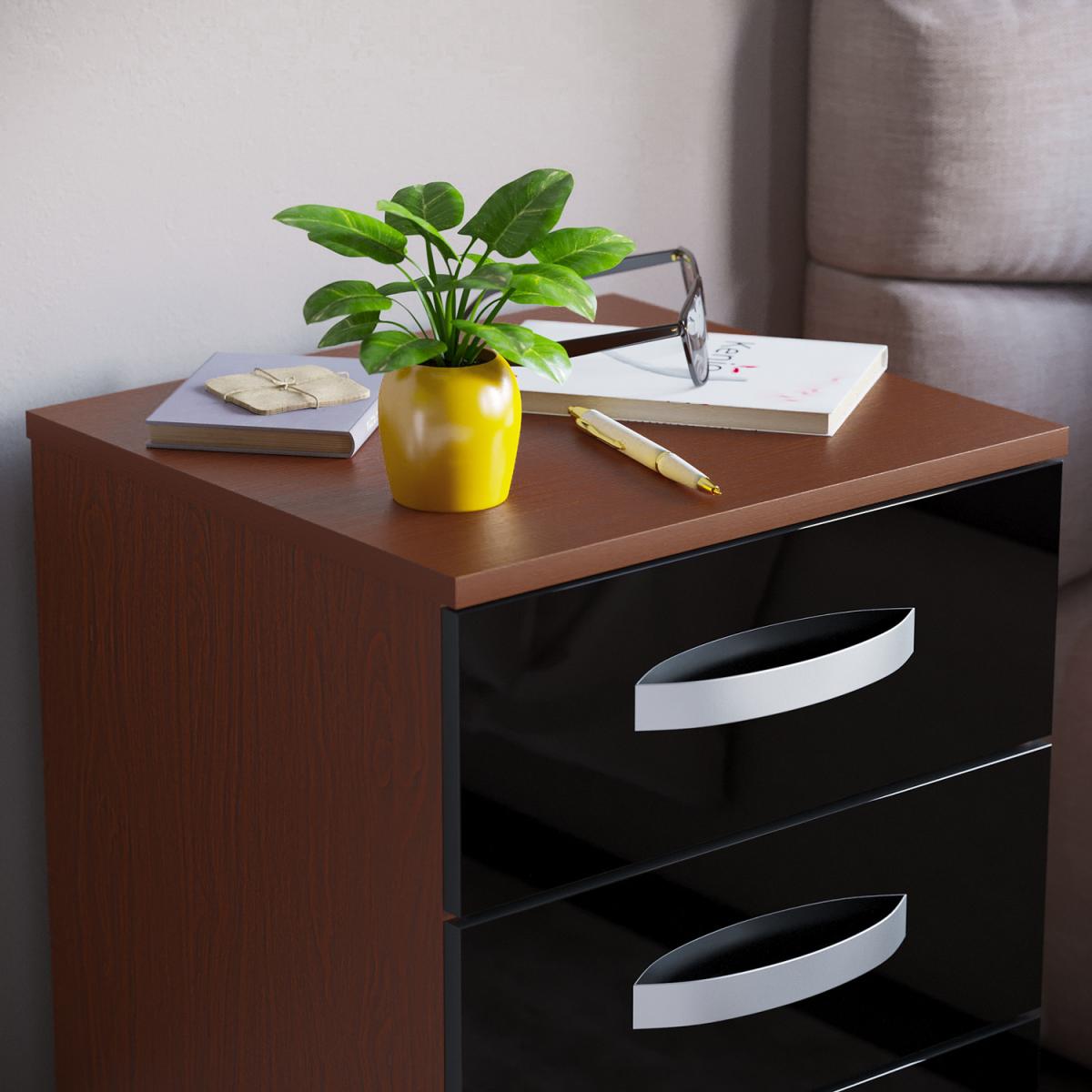 Hulio 3 Drawer Bedside Cabinet - Walnut and Black – image 3