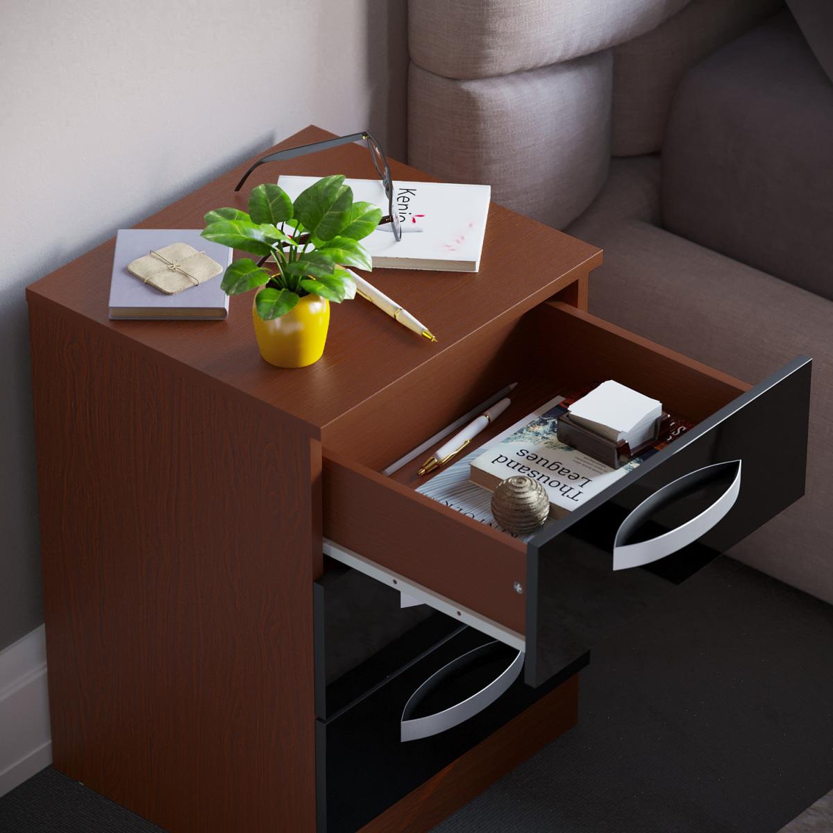 Hulio 3 Drawer Bedside Cabinet - Walnut and Black – image 4
