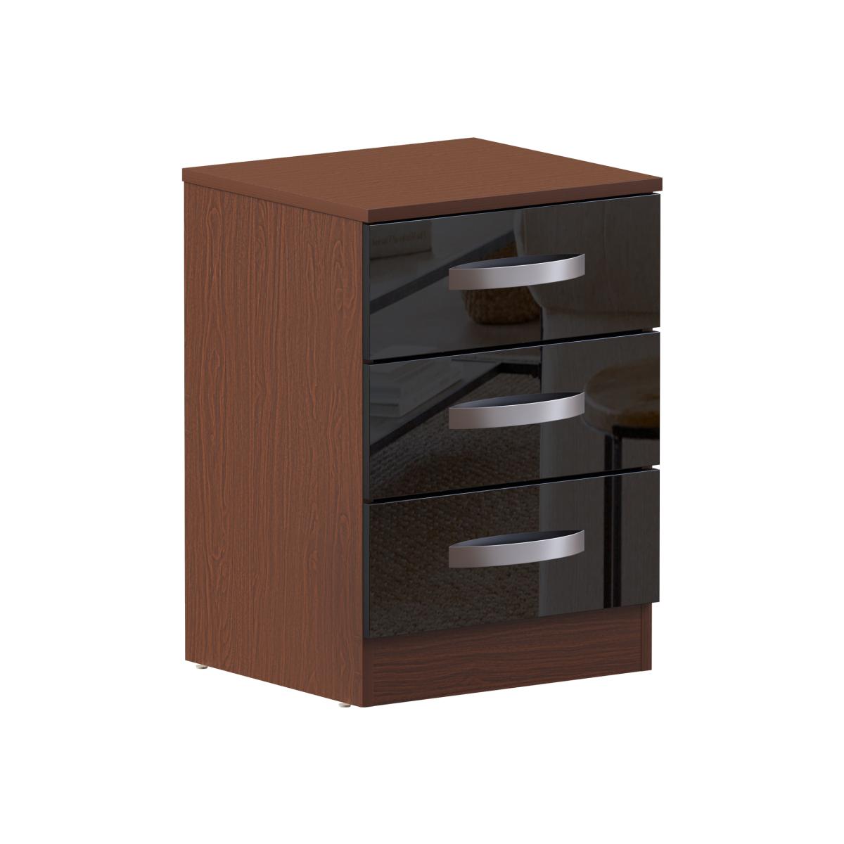 Hulio 3 Drawer Bedside Cabinet - Walnut and Black – image 1