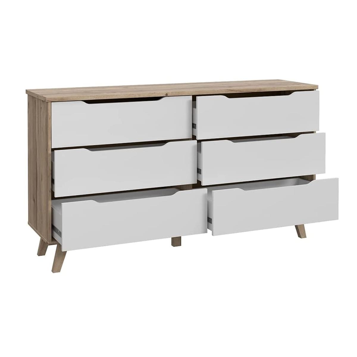 6 Drawer Chest of Drawers, Matt White Light Oak Effect  - Matt White – image 2
