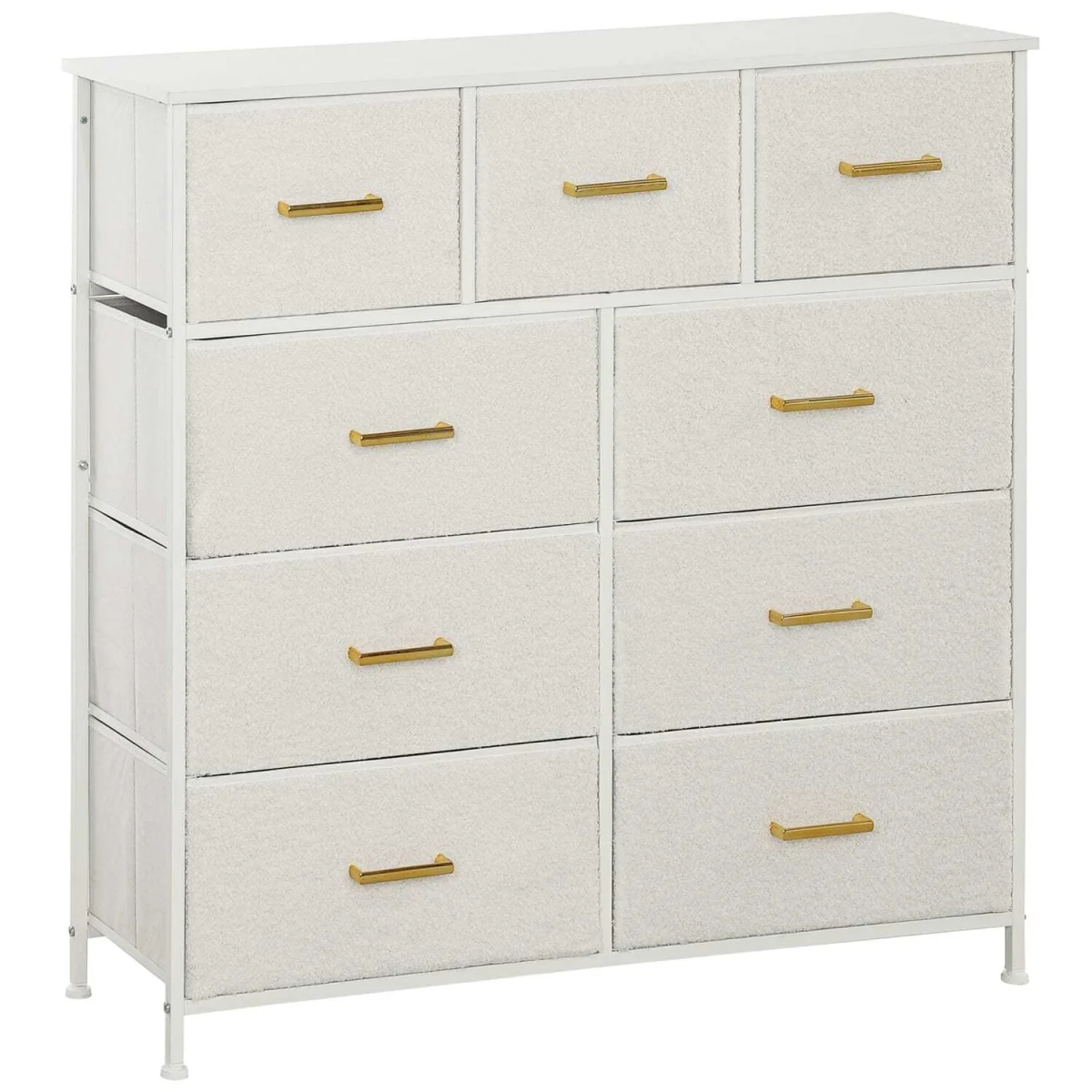 Tafi Metal and Fabric 9-Drawer Boucle Storage Chest Cream White – image 2