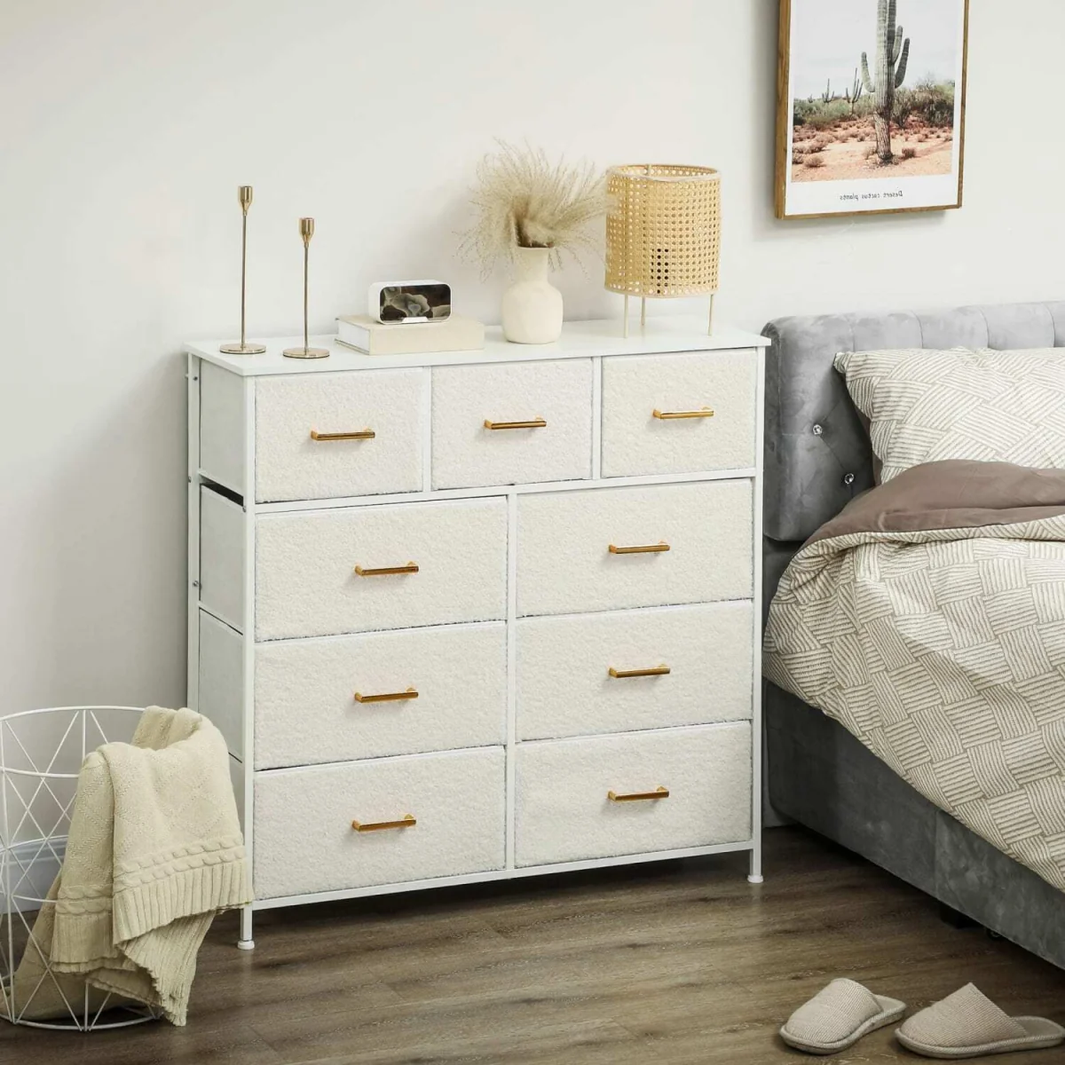 Tafi Metal and Fabric 9-Drawer Boucle Storage Chest Cream White – image 3