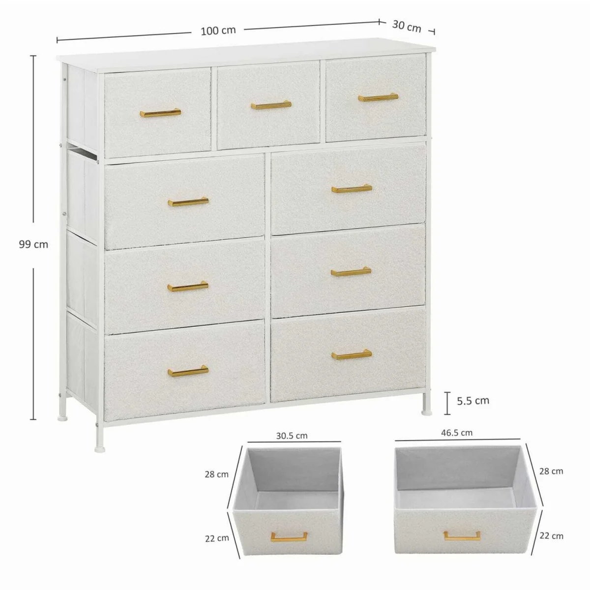 Tafi Metal and Fabric 9-Drawer Boucle Storage Chest Cream White – image 4