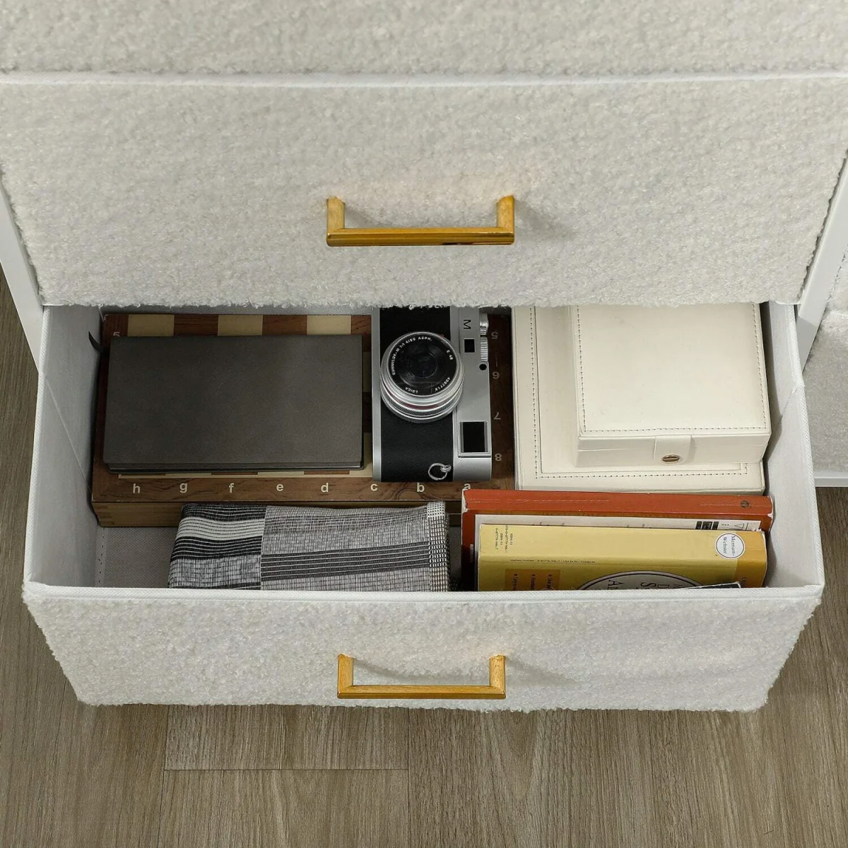 Tafi Metal and Fabric 9-Drawer Boucle Storage Chest Cream White – image 10