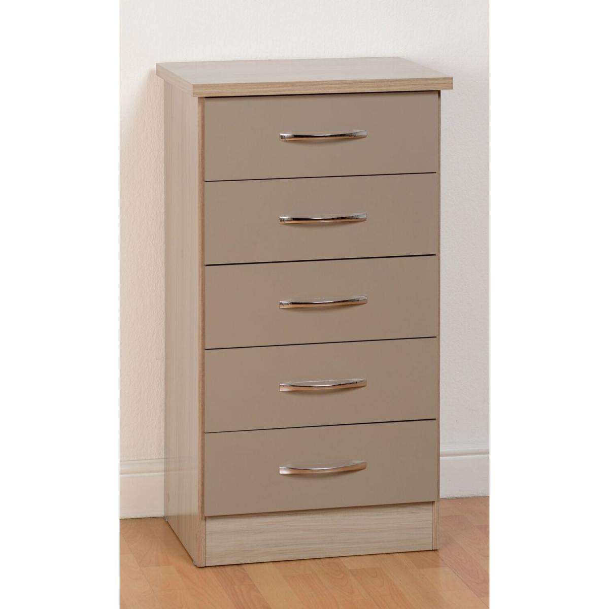 Nevada 5 Drawer Narrow Chest - Oyster Gloss, Light Oak – image 2