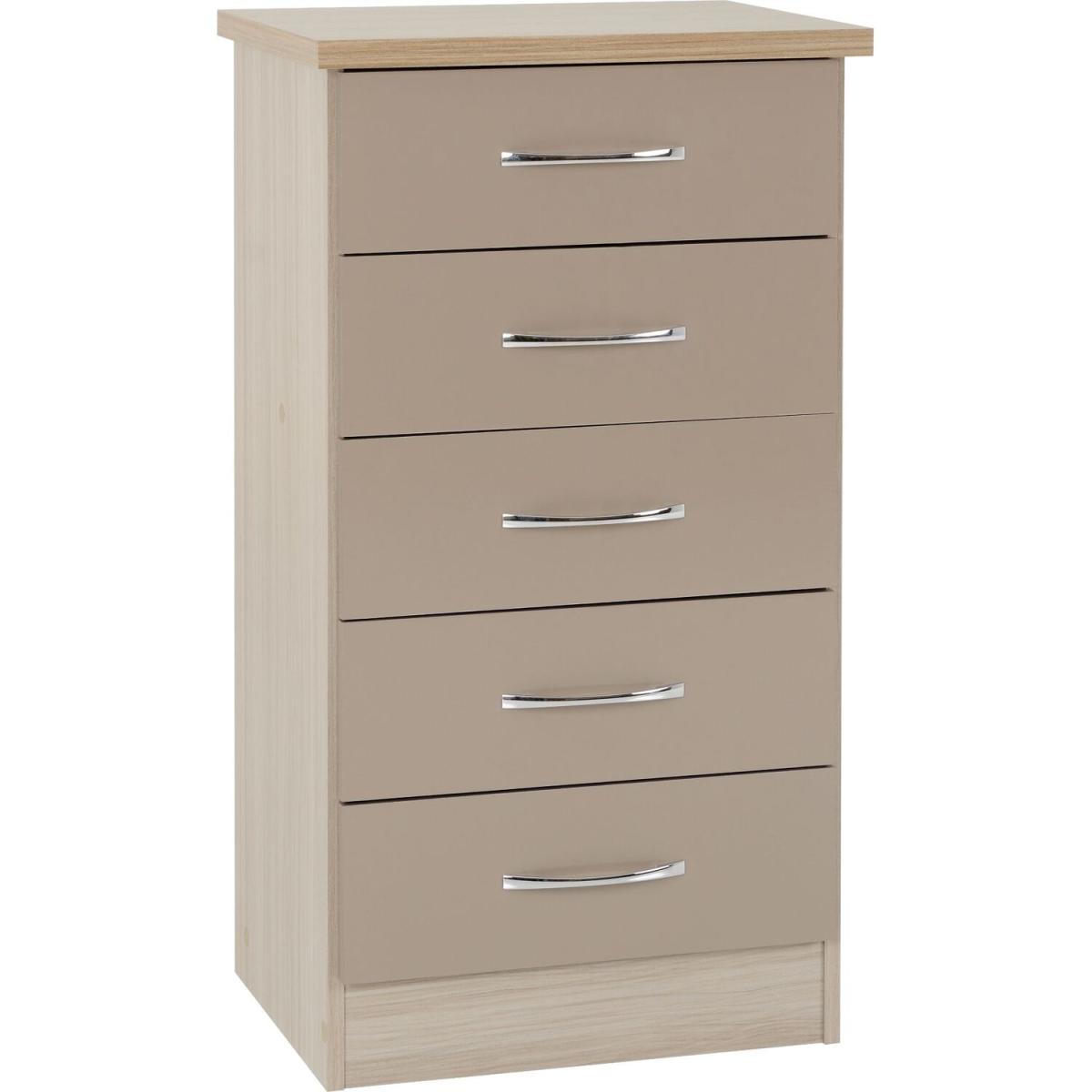 Nevada 5 Drawer Narrow Chest - Oyster Gloss, Light Oak – image 4