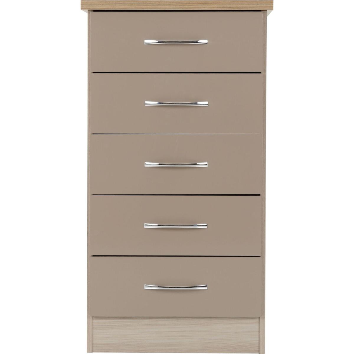 Nevada 5 Drawer Narrow Chest - Oyster Gloss, Light Oak – image 5