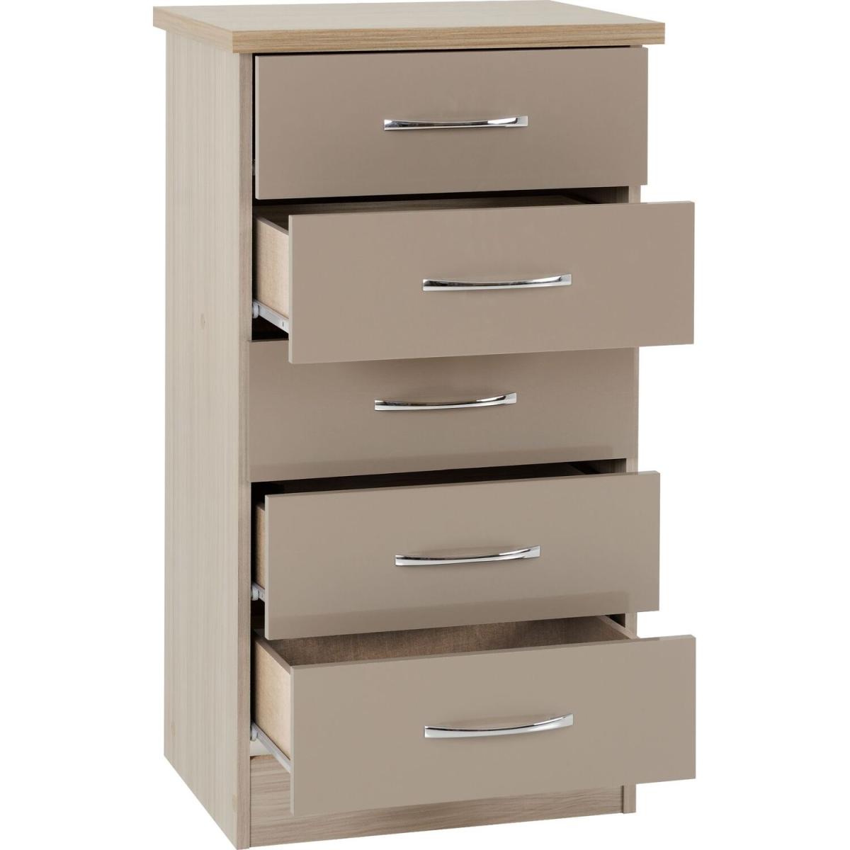 Nevada 5 Drawer Narrow Chest - Oyster Gloss, Light Oak – image 6