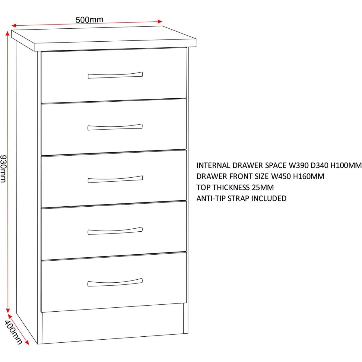 Nevada 5 Drawer Narrow Chest - Oyster Gloss, Light Oak – image 7