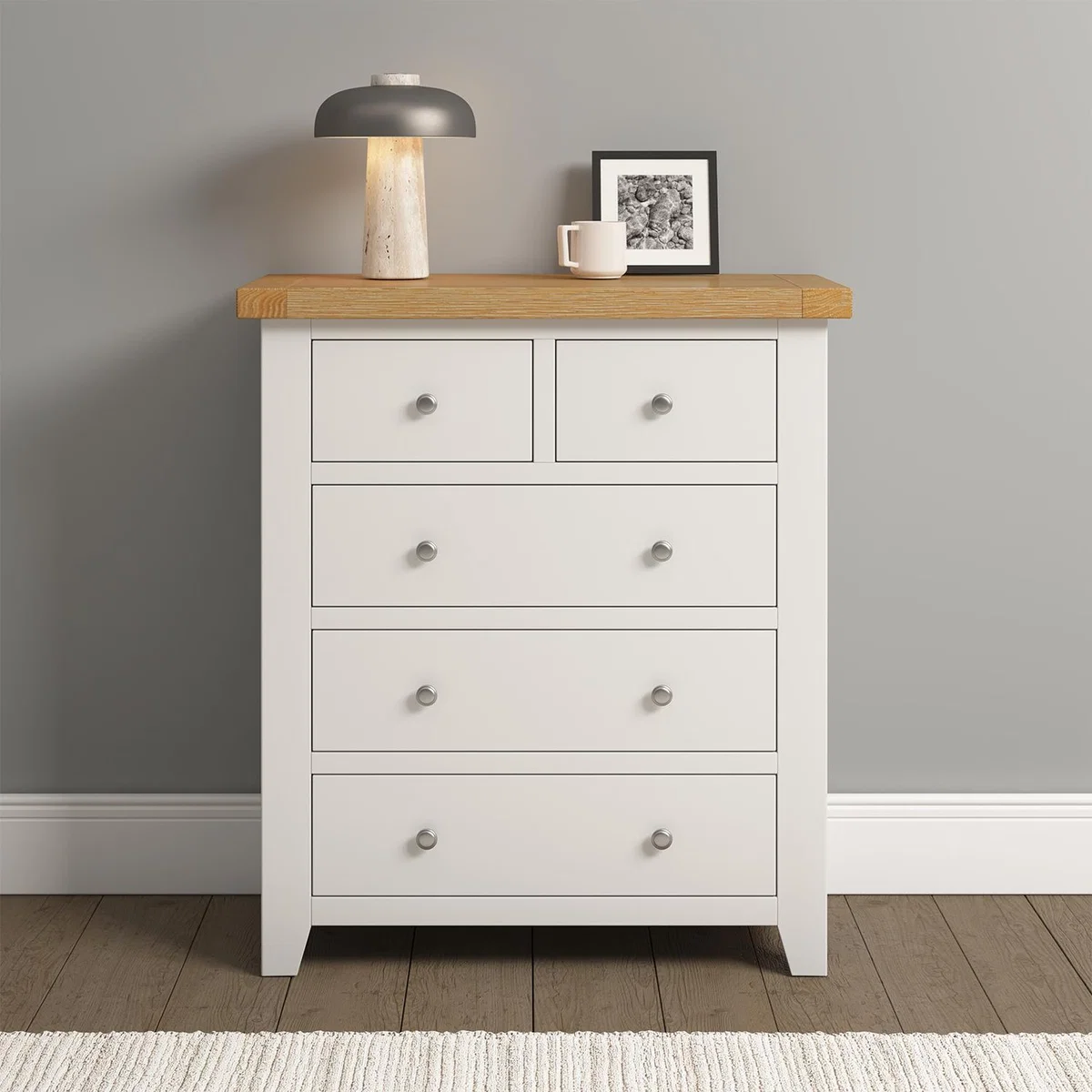 Windsor 3 plus 2 Drawer Chest (Fully Assembled) - Ivory