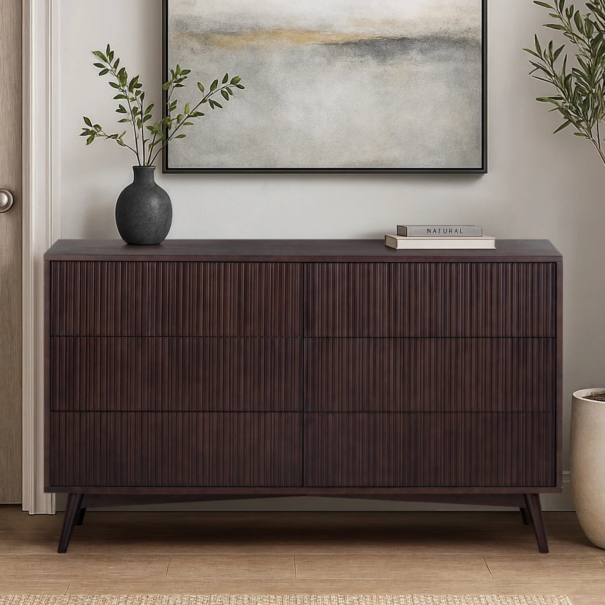 Tremolo Wide 6-Drawer Chest with Fluted Fronts, Black - Black – image 7