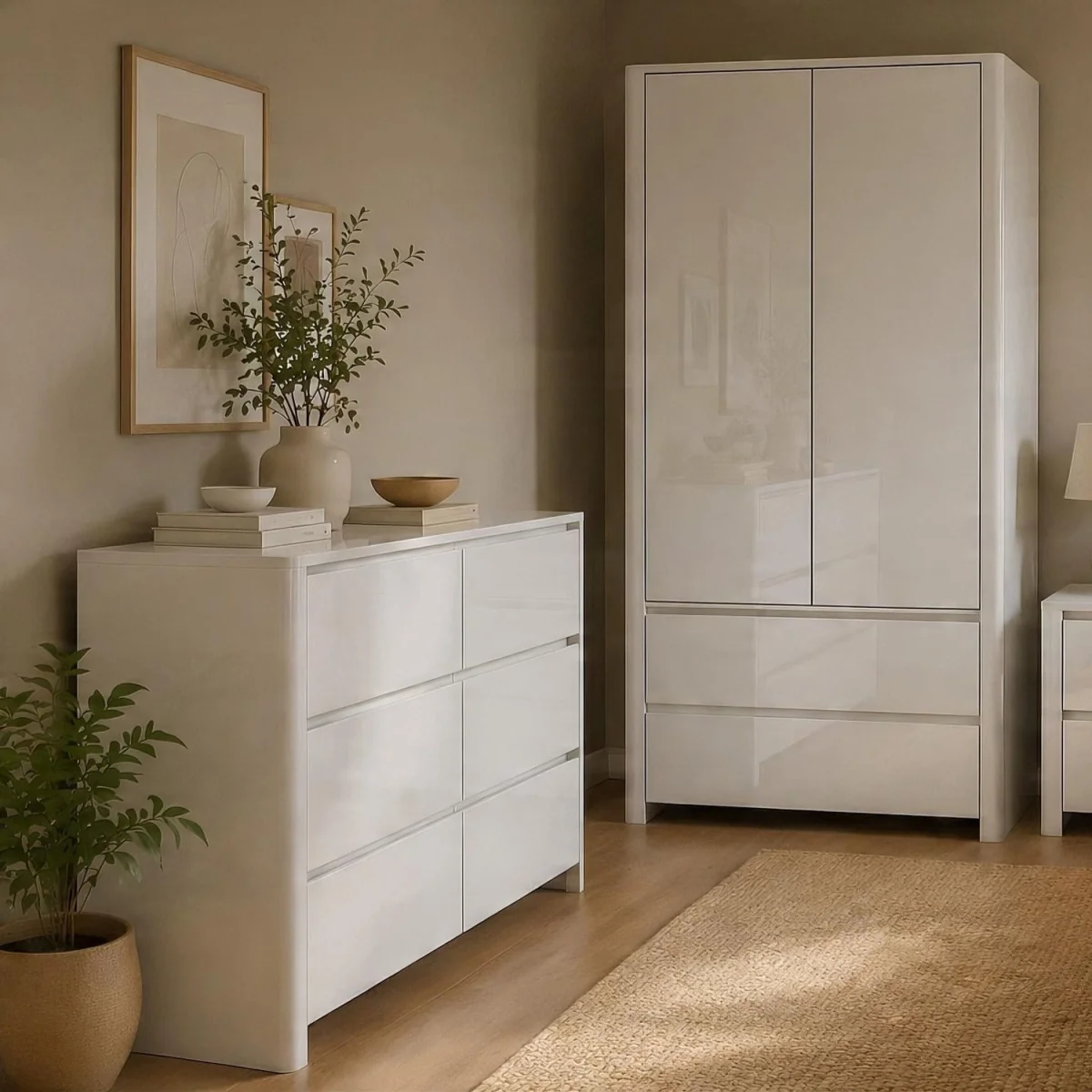 Ardenza White High Gloss 6 Drawer Wide Chest - White & White Gloss – image 2