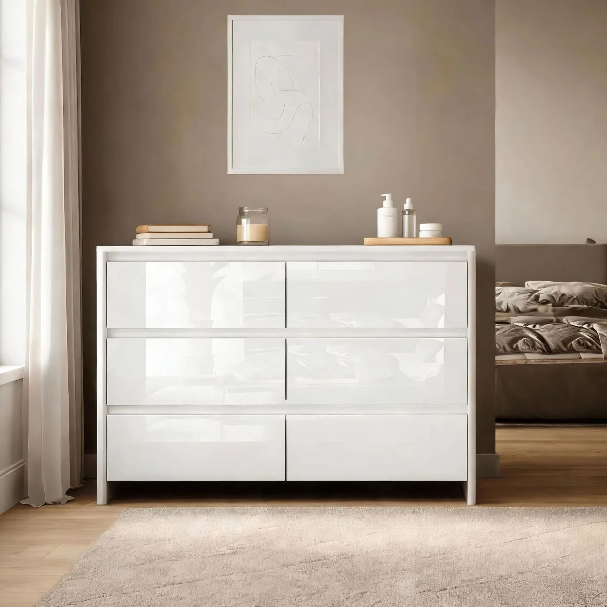 Ardenza White High Gloss 6 Drawer Wide Chest - White & White Gloss – image 3