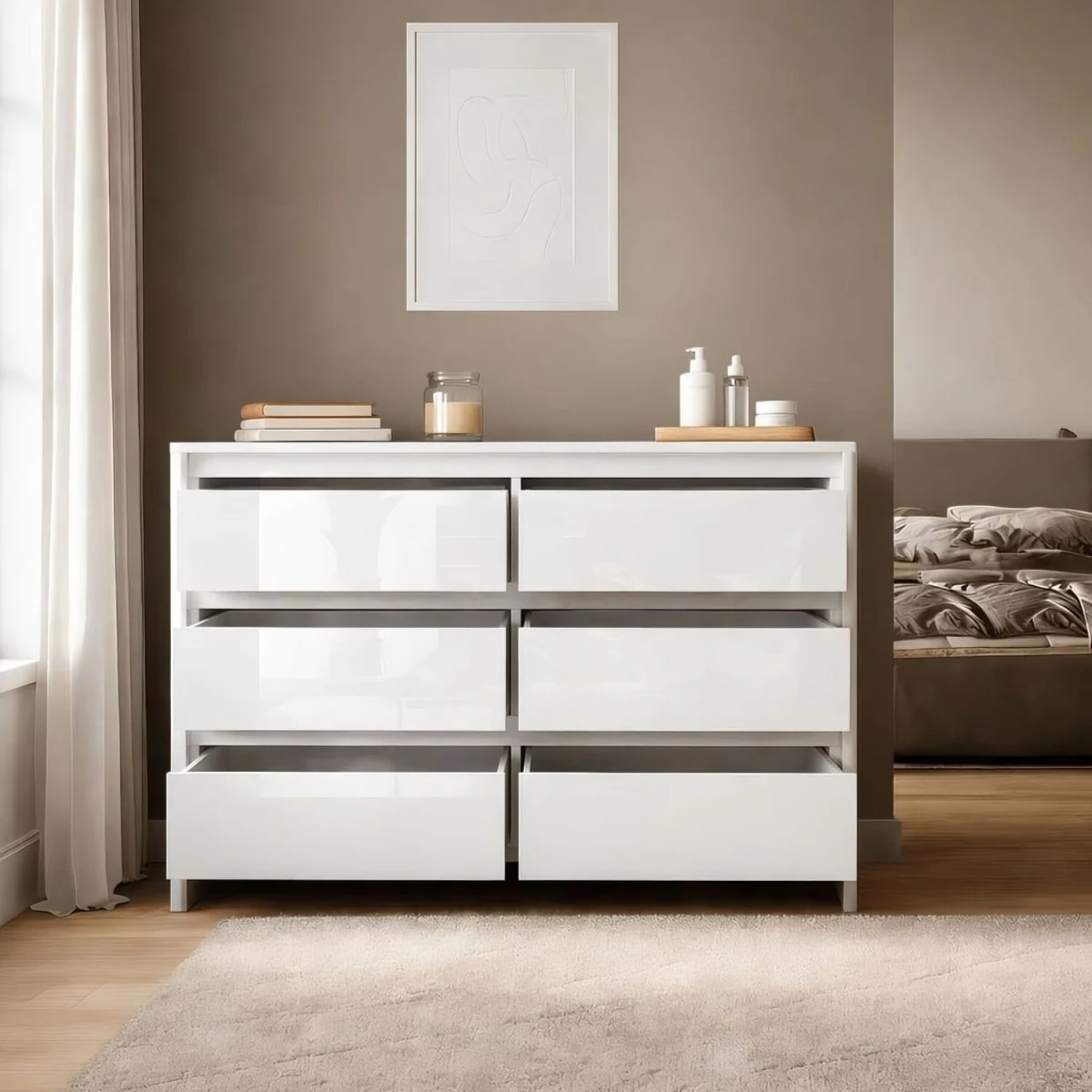 Ardenza White High Gloss 6 Drawer Wide Chest - White & White Gloss – image 4