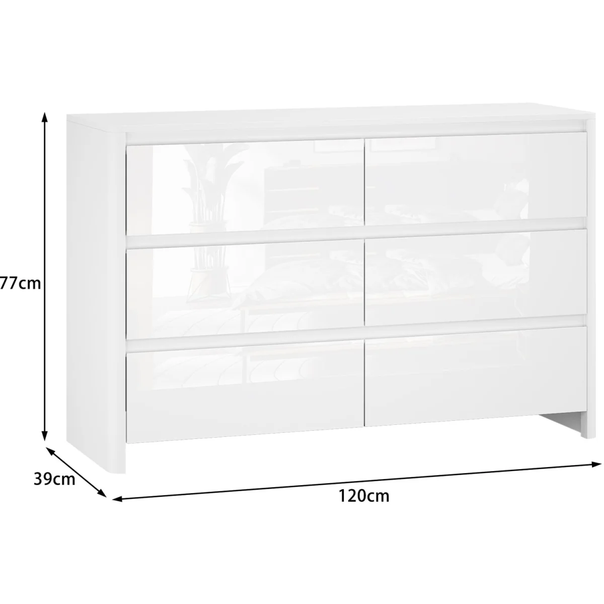 Ardenza White High Gloss 6 Drawer Wide Chest - White & White Gloss – image 8