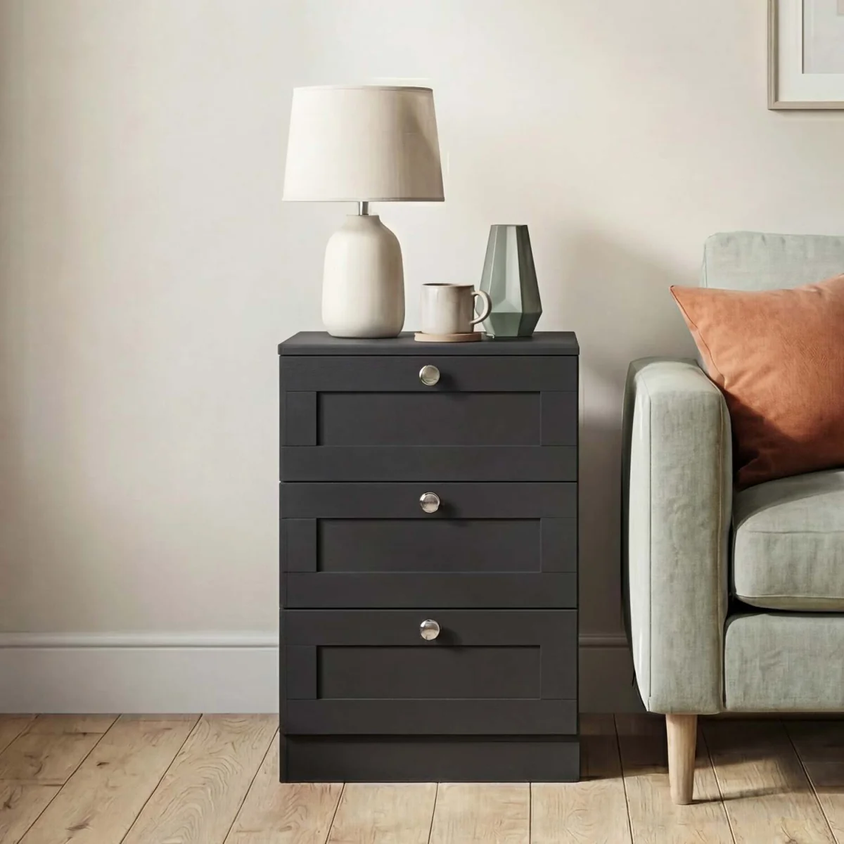 Vida Designs Altino 3 Drawer Bedside Chest Set Of 2, White - Grey – image 13