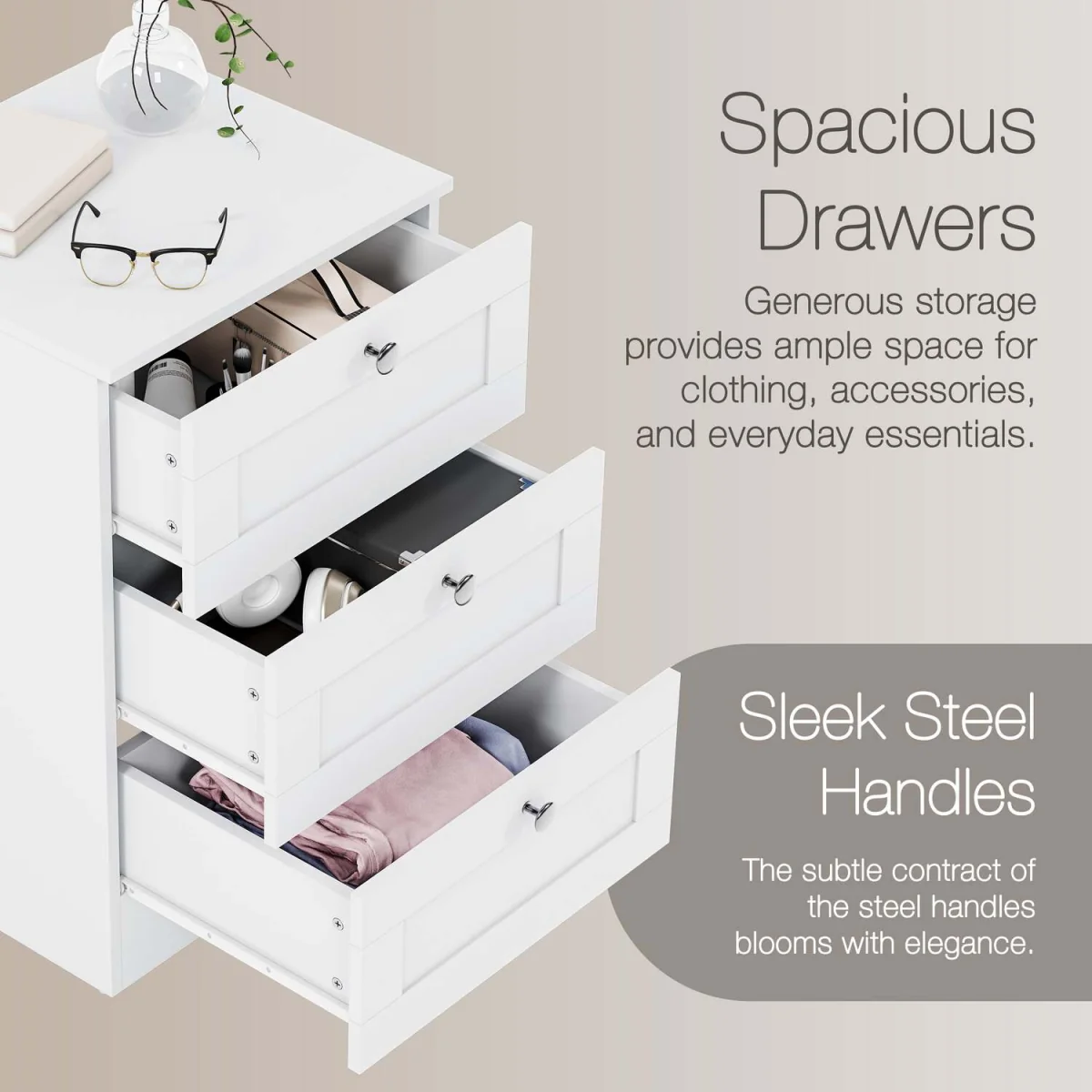 Vida Designs Altino 3 Drawer Bedside Chest Set Of 2, White - Grey – image 6