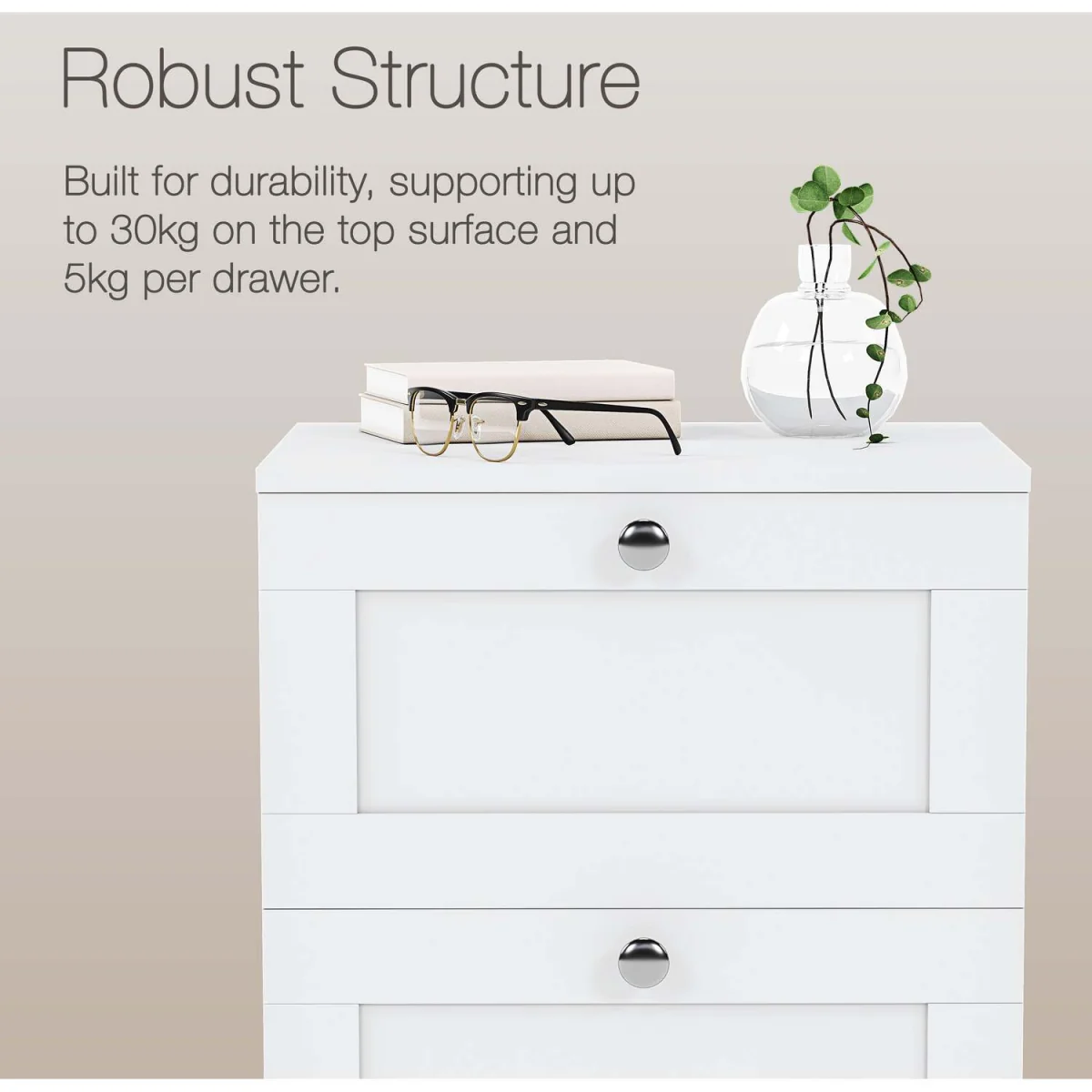 Vida Designs Altino 3 Drawer Bedside Chest Set Of 2, White - Grey – image 7