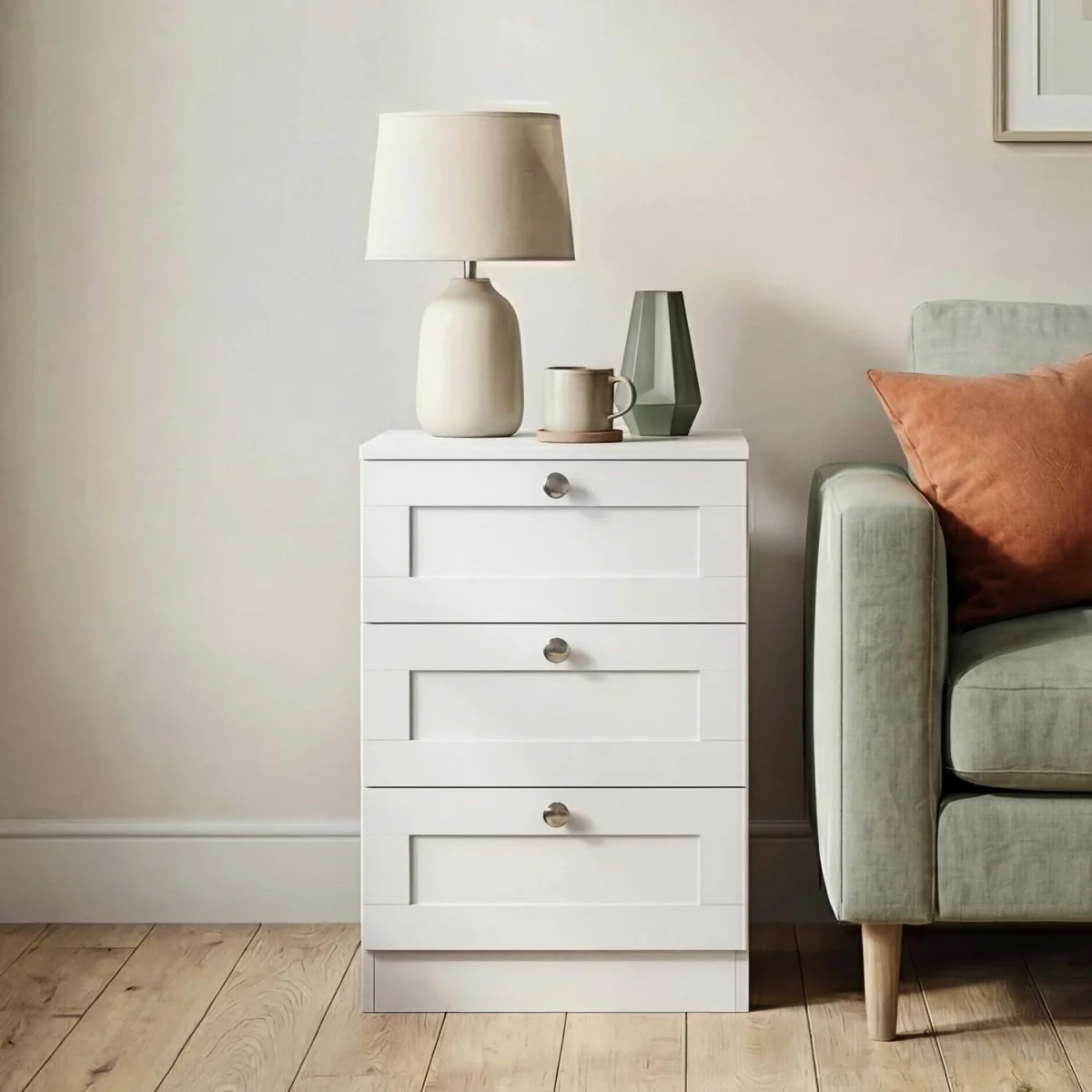 Vida Designs Altino 3 Drawer Bedside Chest Set Of 2, White - Grey – image 8