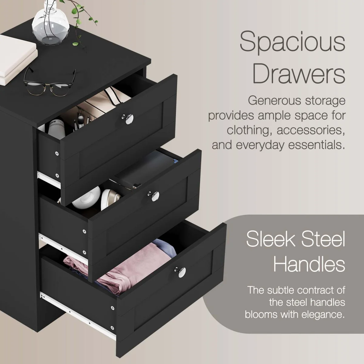 Vida Designs Altino 3 Drawer Bedside Chest Set Of 2, White - Grey – image 10
