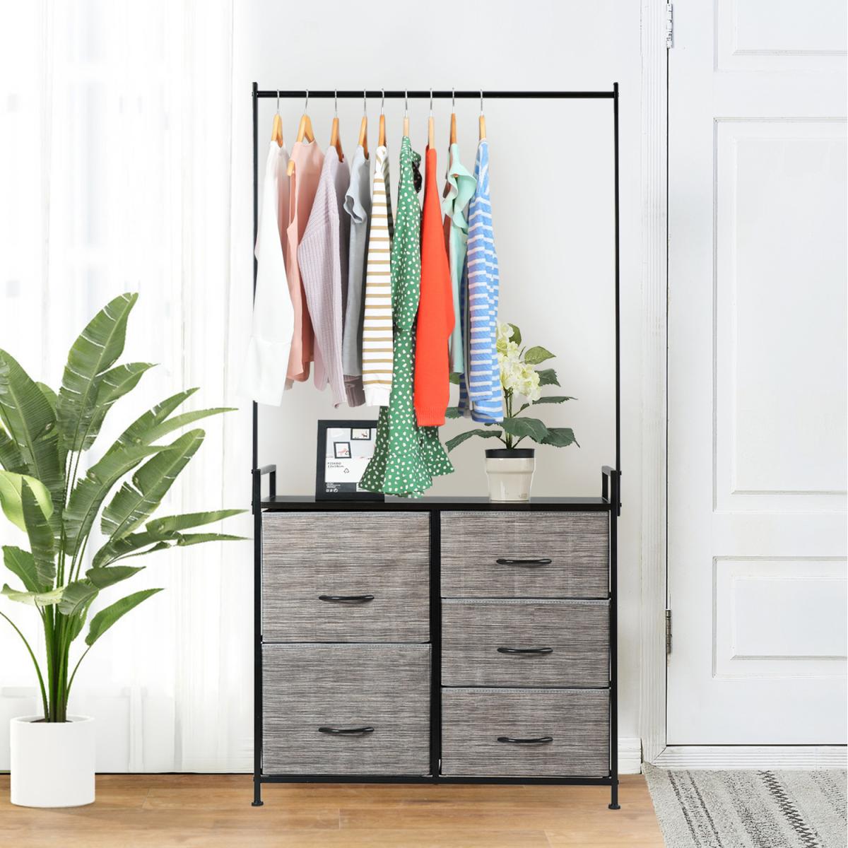 Costway Fabric Drawer Dresser-Black - Black – image 3