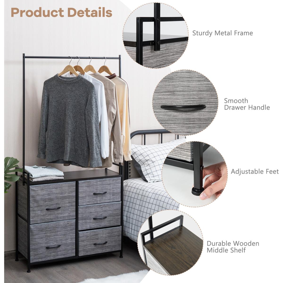 Costway Fabric Drawer Dresser-Black - Black – image 6