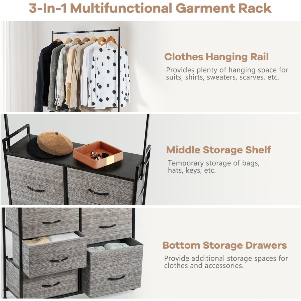 Costway Fabric Drawer Dresser-Black - Black – image 7