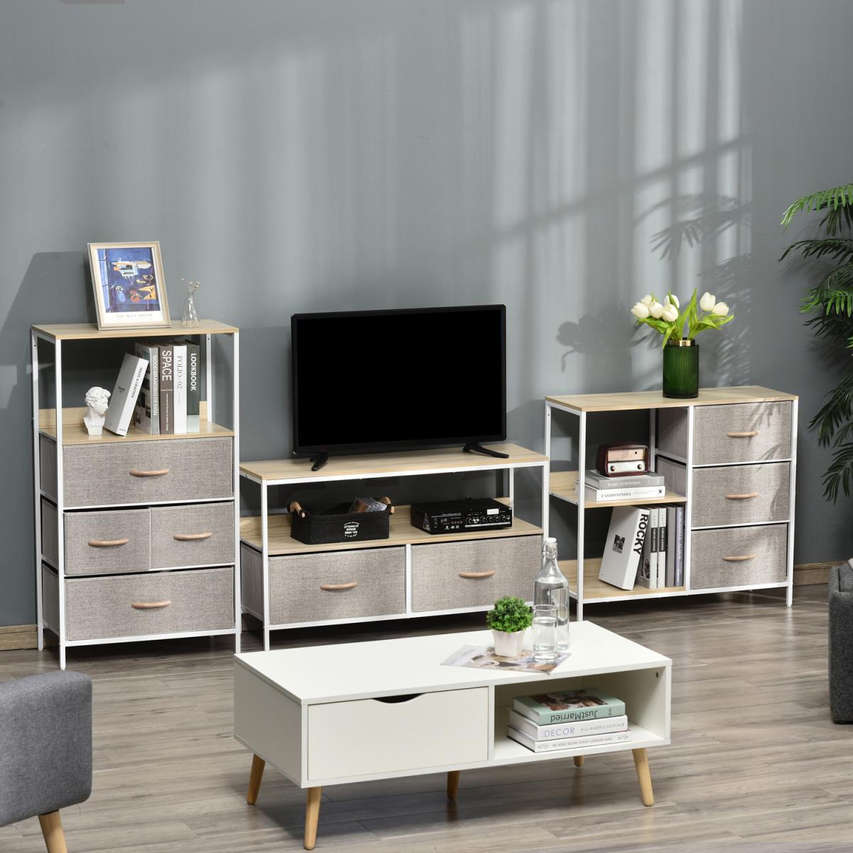 Storage Cabinet 3 Drawer Chest Dresser Tower with 2 Shelves - White, beige and brown – image 2