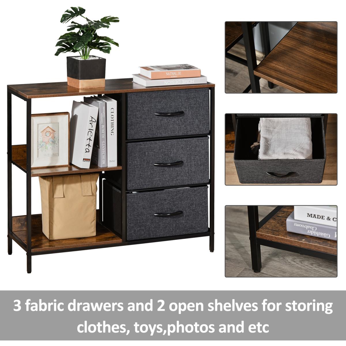 Storage Cabinet 3 Drawer Chest Dresser Tower with 2 Shelves - White, beige and brown – image 11