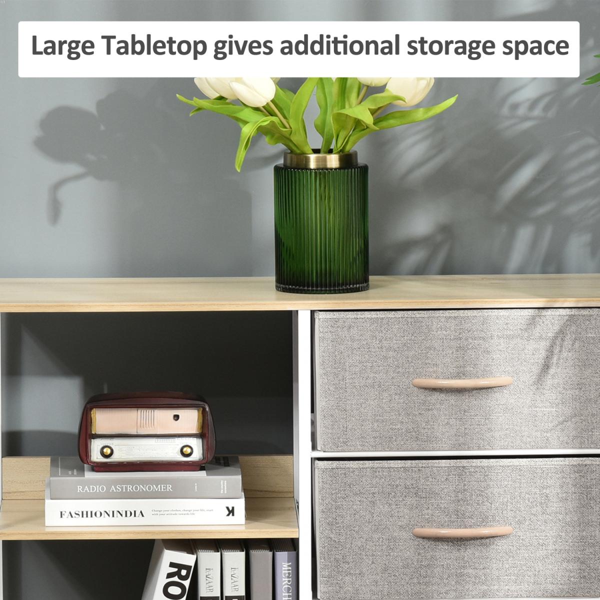 Storage Cabinet 3 Drawer Chest Dresser Tower with 2 Shelves - White, beige and brown – image 5