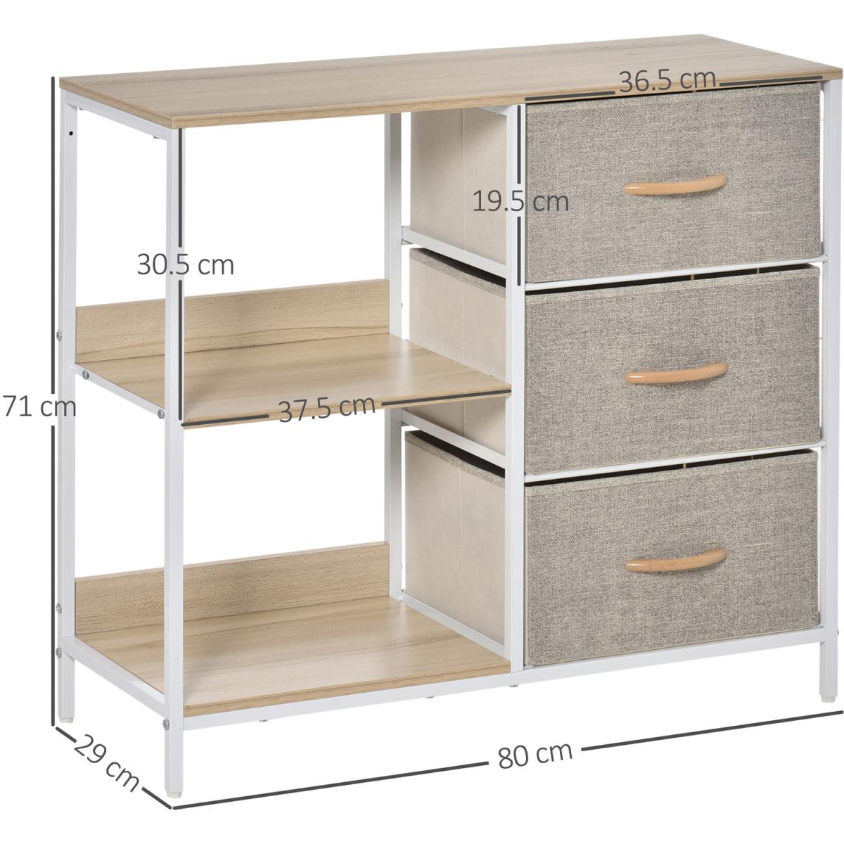 Storage Cabinet 3 Drawer Chest Dresser Tower with 2 Shelves - White, beige and brown – image 6