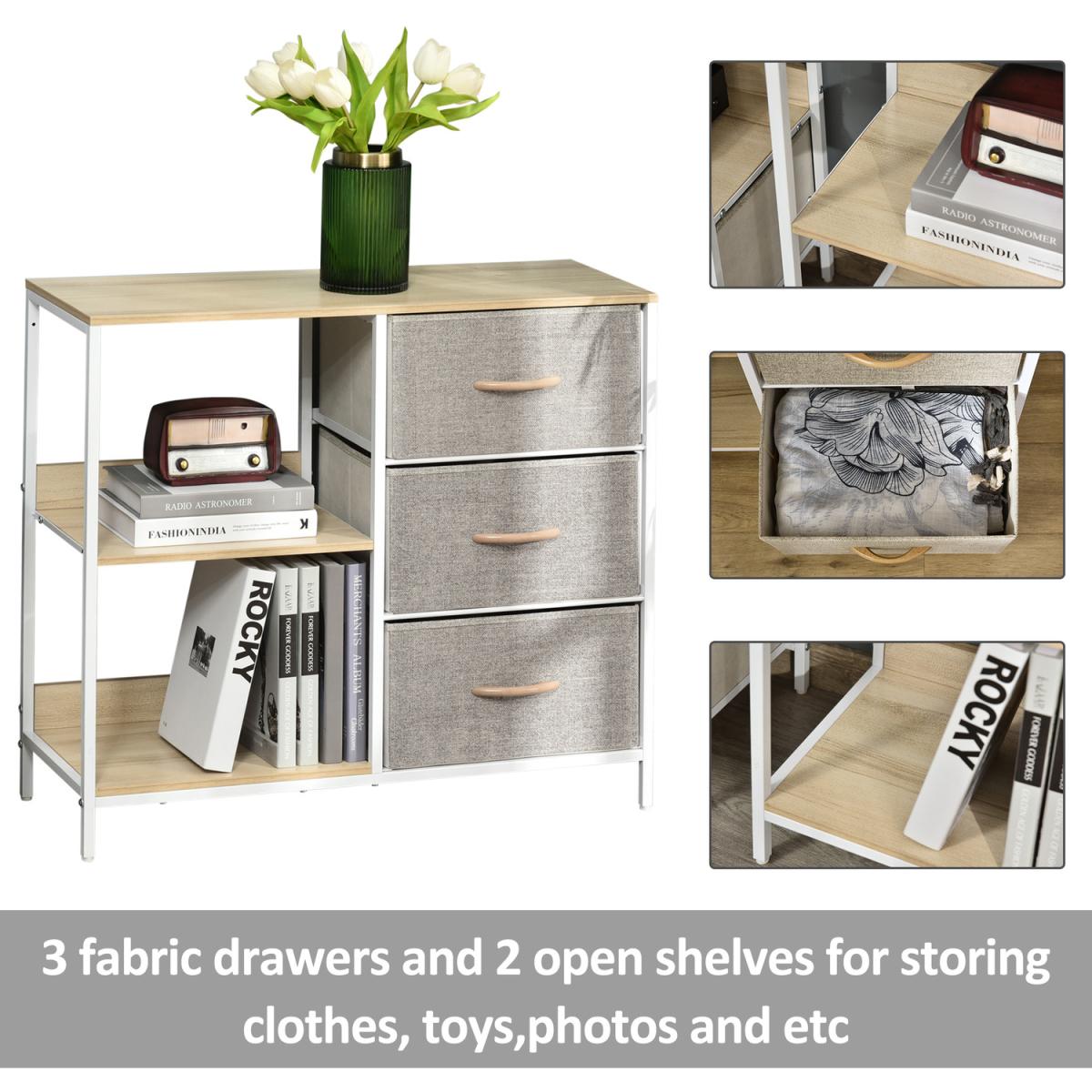 Storage Cabinet 3 Drawer Chest Dresser Tower with 2 Shelves - White, beige and brown – image 7
