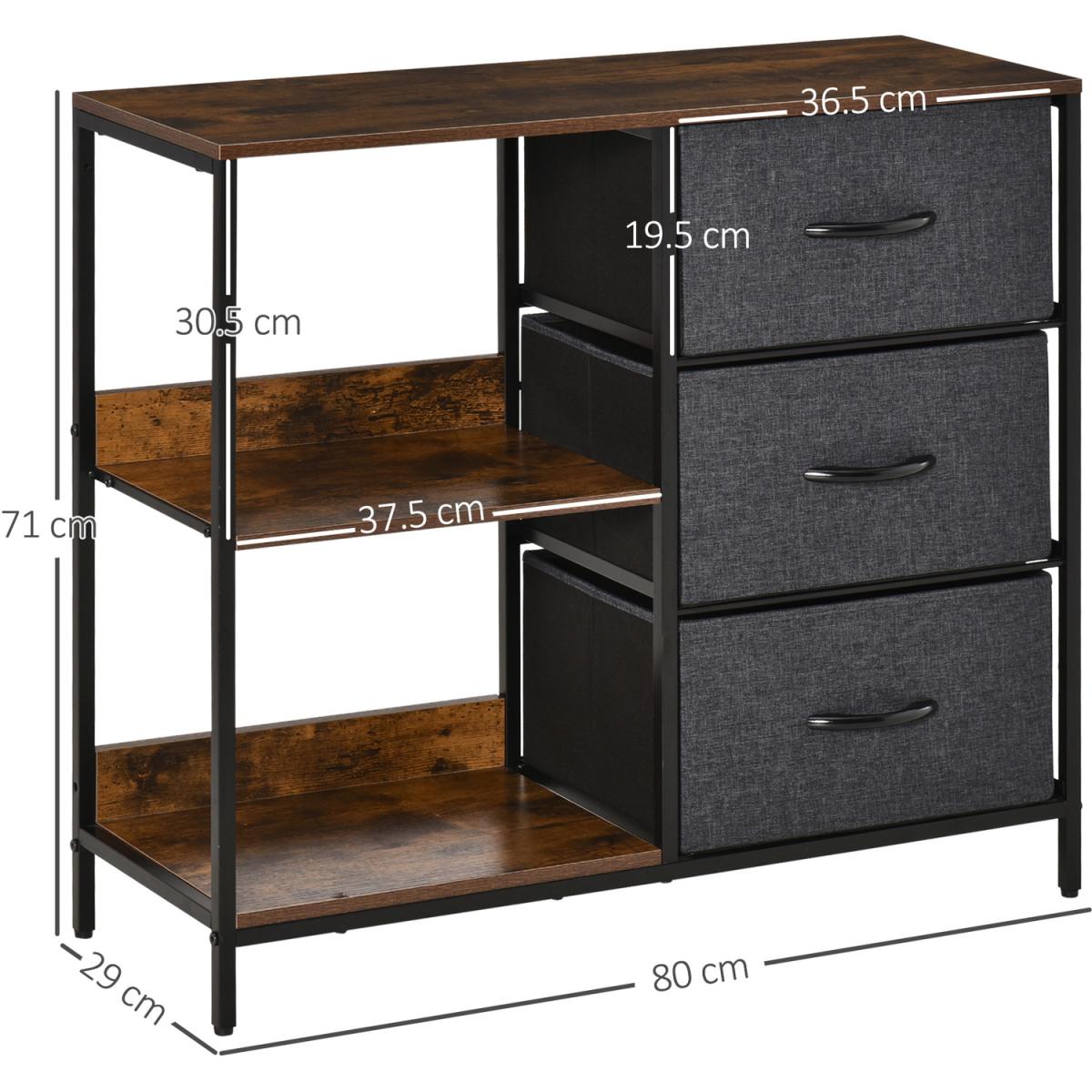 Storage Cabinet 3 Drawer Chest Dresser Tower with 2 Shelves - White, beige and brown – image 10