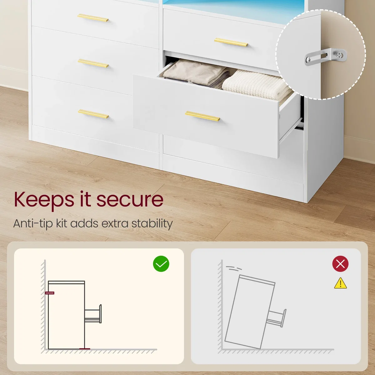 VASAGLE Modern Chest of Drawers with LED Lights, 6 Drawers - White – image 5