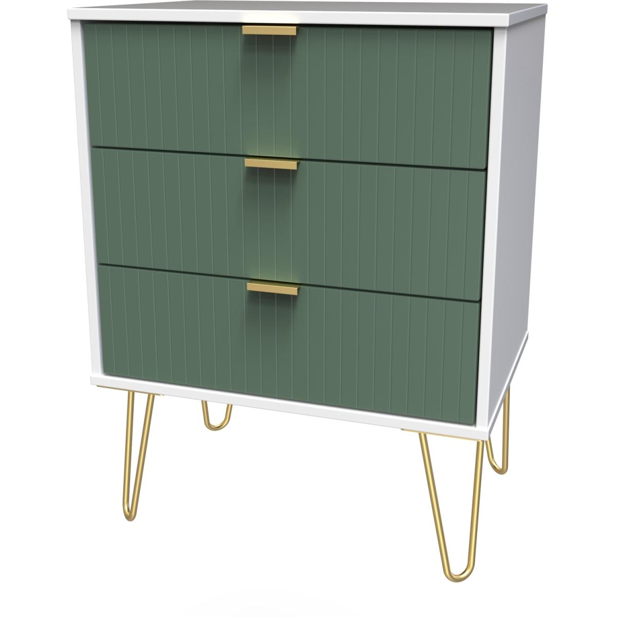 Linear Ready Assembled 3 Drawer Midi Chest - Labrador Green & White – image 5