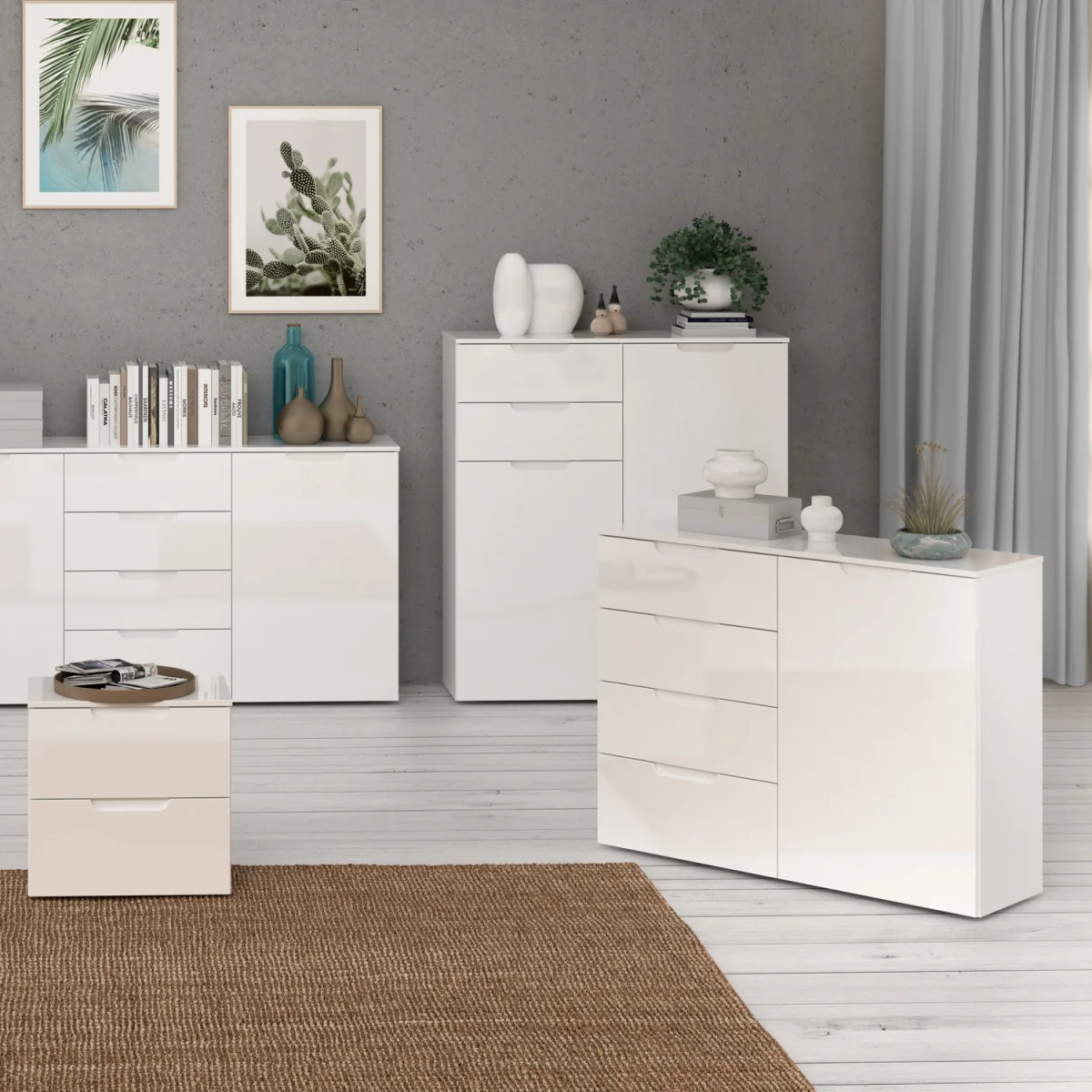 Sienna 4 Chest of Drawers 1 Door in White/White High Gloss - White – image 2