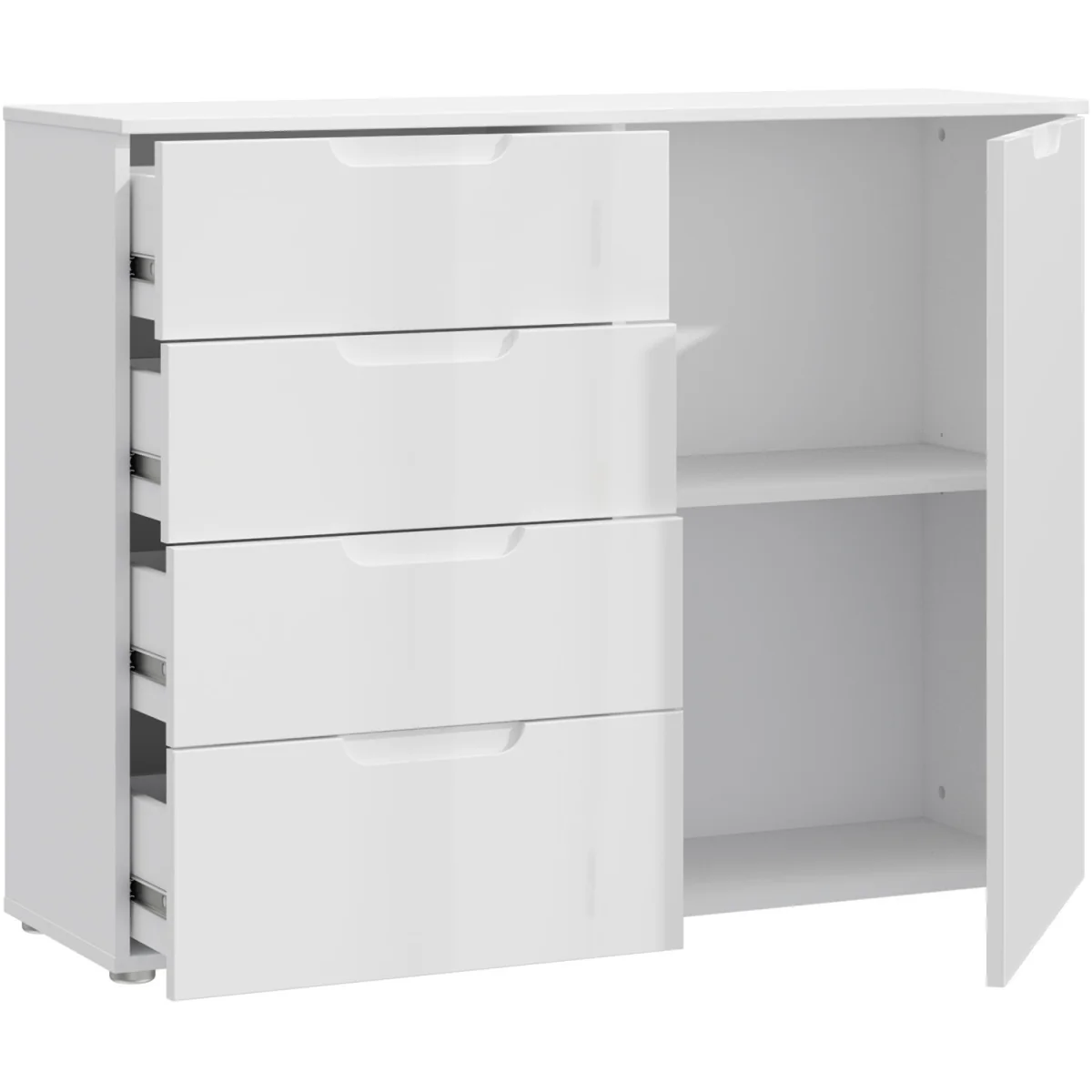Sienna 4 Chest of Drawers 1 Door in White/White High Gloss - White – image 4