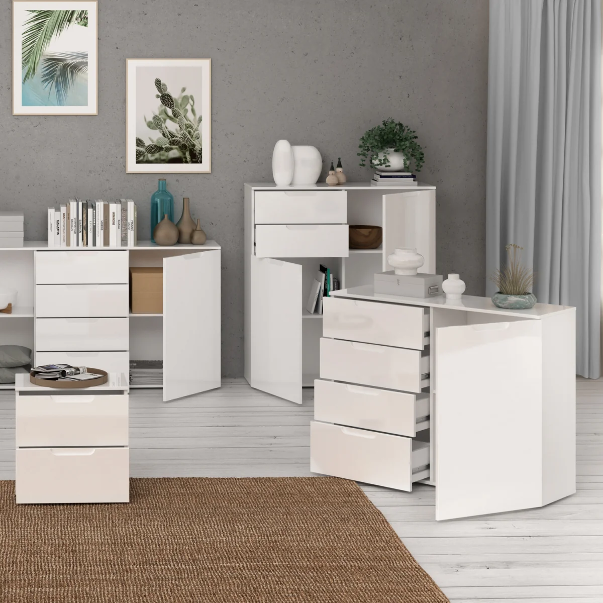 Sienna 4 Chest of Drawers 1 Door in White/White High Gloss - White – image 5