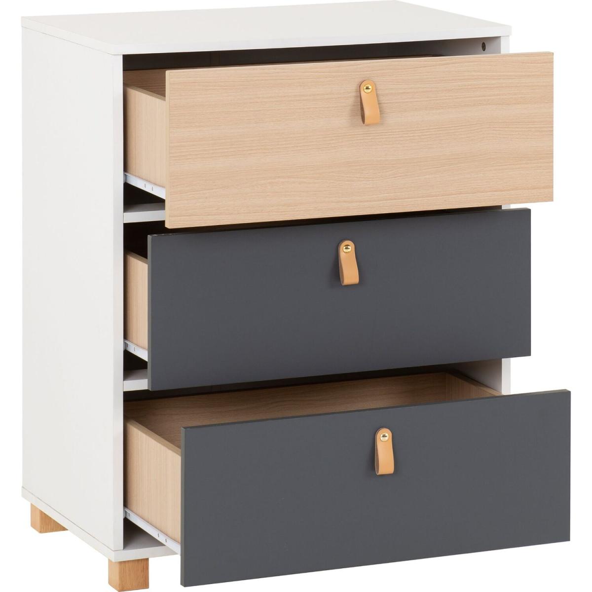 Brooklyn Chest Of 3 Drawers - White, Grey and Oak Effect – image 2