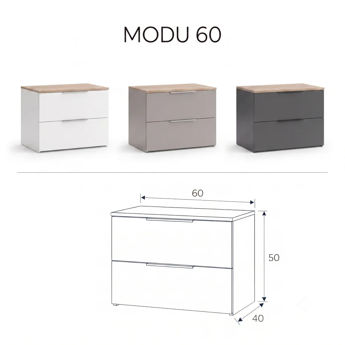 Shefa Line MODU 60 Chest of Drawers, 2 Drawers, White - Sonoma Oak - White - Sonoma Oak – image 2