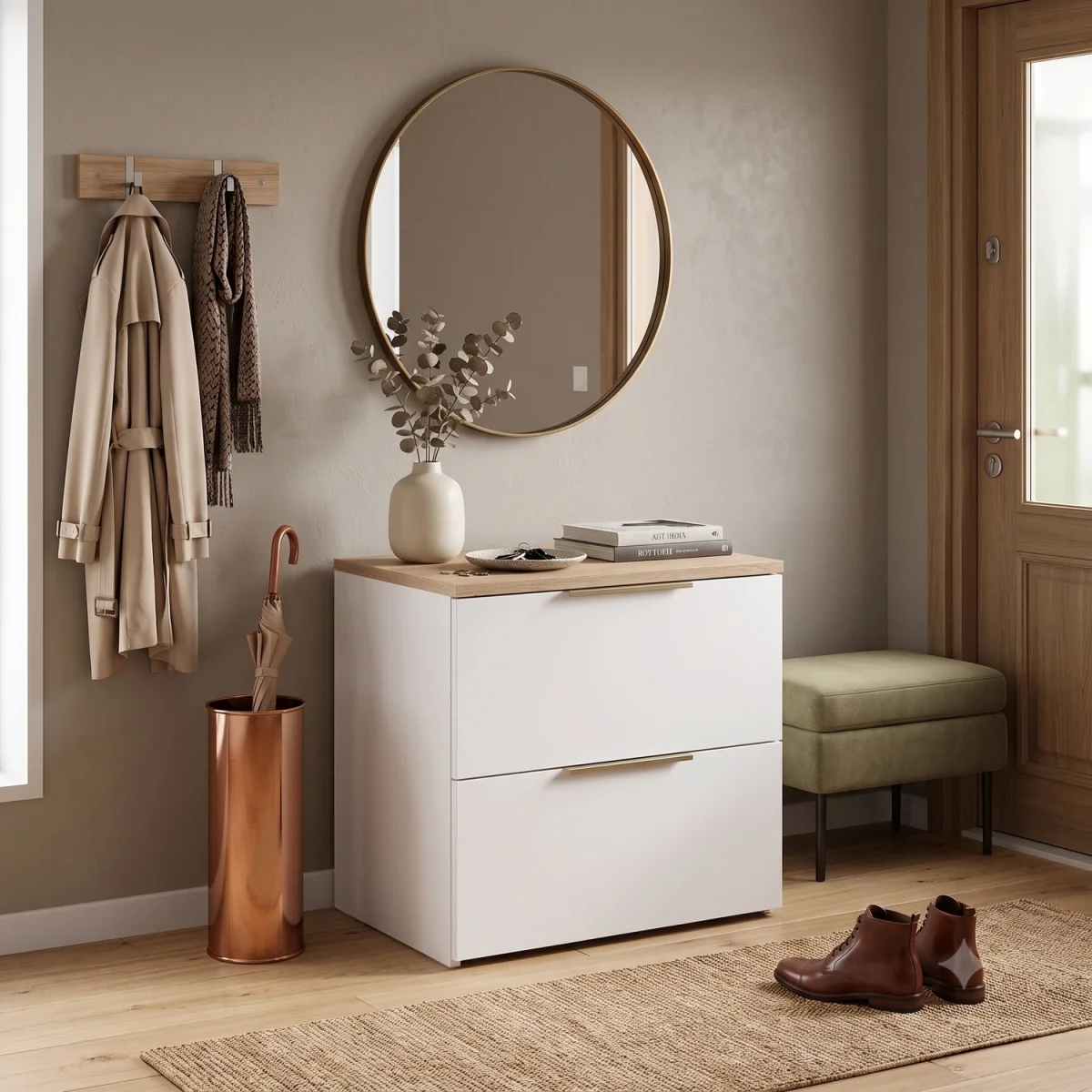 Shefa Line MODU 60 Chest of Drawers, 2 Drawers, White - Sonoma Oak - White - Sonoma Oak – image 3