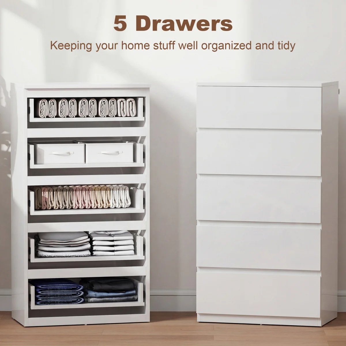 HOMCOM Bedroom Chest of Drawers, 5 Drawers Dresser, Drawer Unit, White - White – image 3