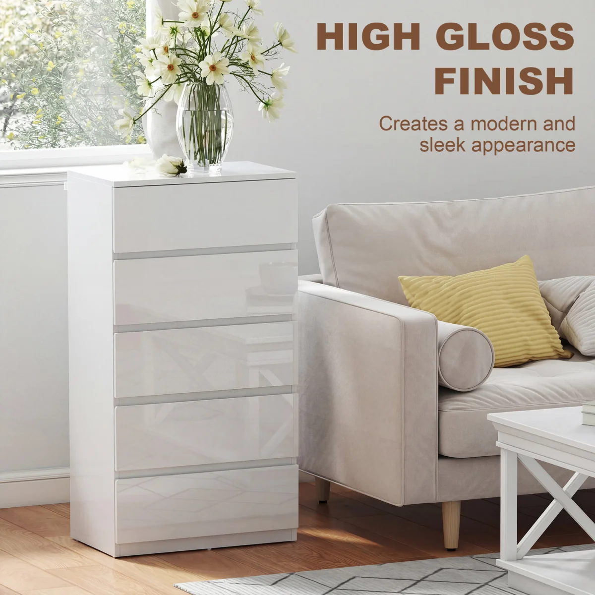 HOMCOM Bedroom Chest of Drawers, 5 Drawers Dresser, Drawer Unit, White - White – image 4